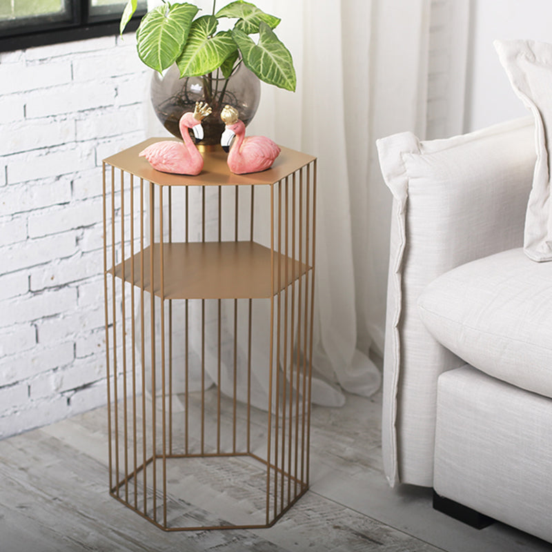 Hexagon Top Side Table Mid-Century Modern Ironcraft Frame End Table