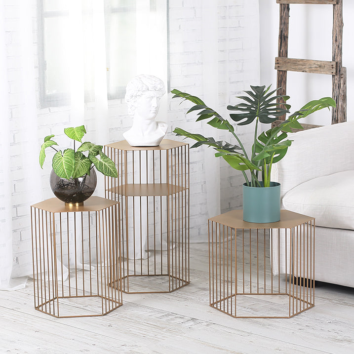 Hexagon Top Side Table Mid-Century Modern Ironcraft Frame End Table