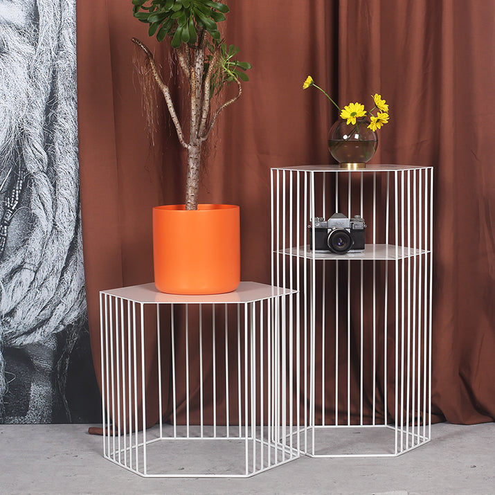 Hexagon Top Side Table Mid-Century Modern Ironcraft Frame End Table