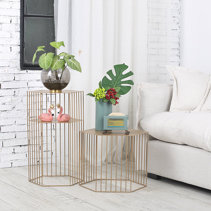 Hexagon Top Side Table Mid-Century Modern Ironcraft Frame End Table