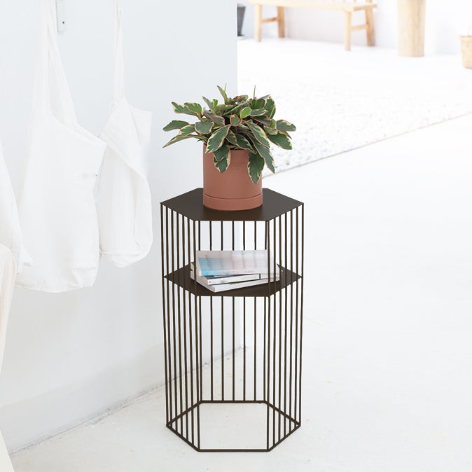 Hexagon Top Side Table Mid-Century Modern Ironcraft Frame End Table