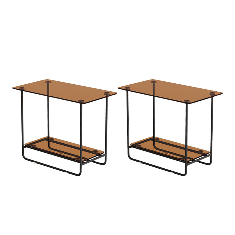 Rectangle Glass Top Side Table 21.65" Tall Metal Sled Base End Table with Shelf