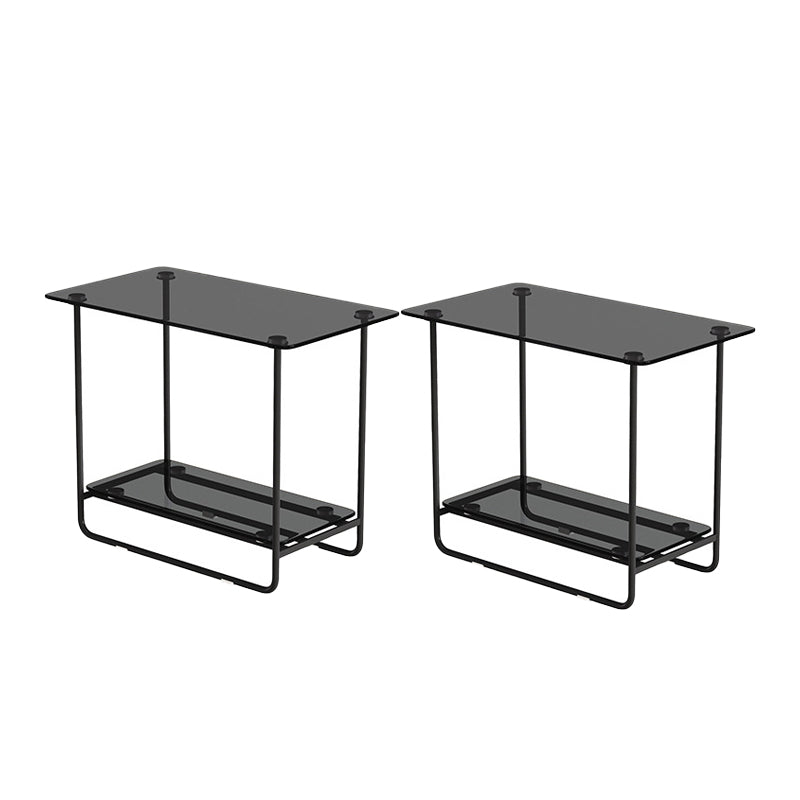 Rectangle Glass Top Side Table 21.65" Tall Metal Sled Base End Table with Shelf