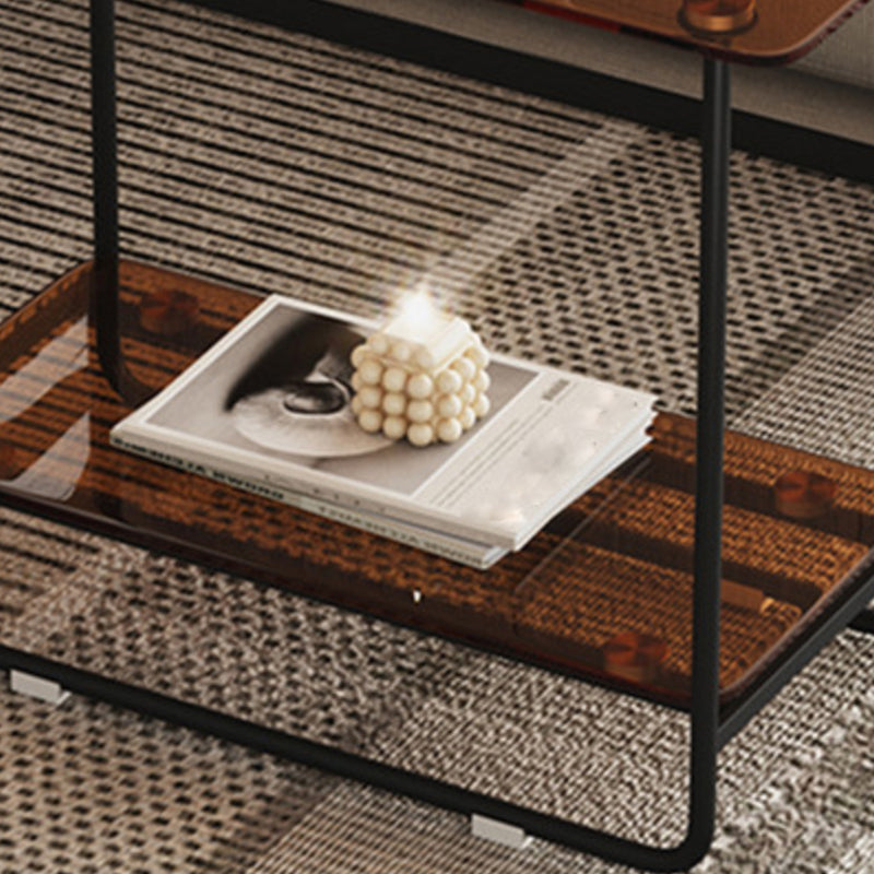 Rectangle Glass Top Side Table 21.65" Tall Metal Sled Base End Table with Shelf