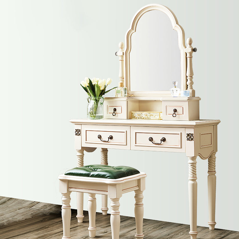 Solid Wood Makeup Vanity Set Victorian 4 Drawers Dressing Table