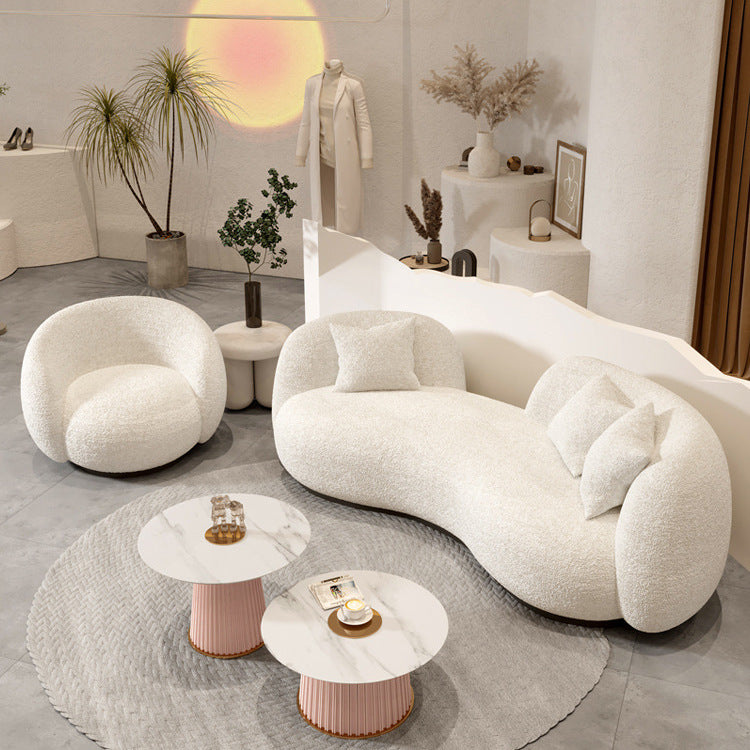 Contemporary White Wool Sofa with Tuxedo Arm and Black Base for Apartment
