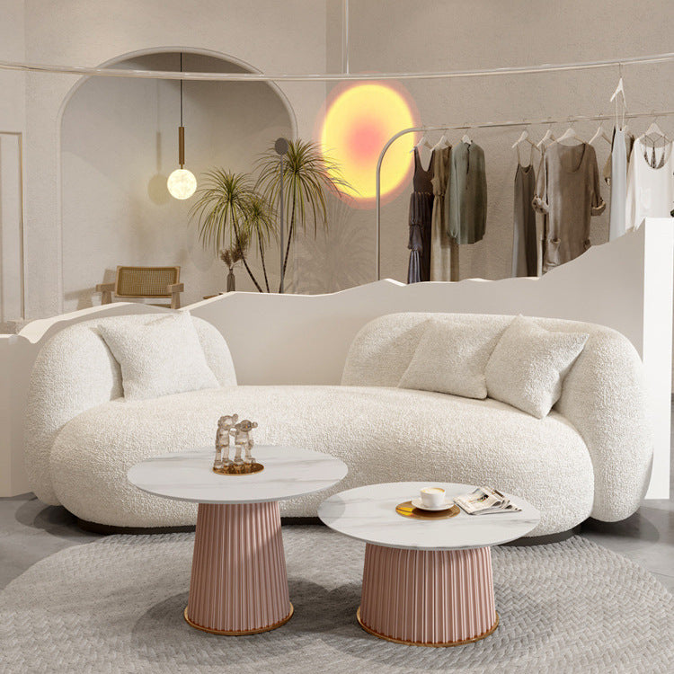 Contemporary White Wool Sofa with Tuxedo Arm and Black Base for Apartment