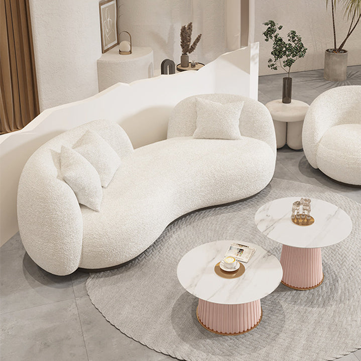 Contemporary White Wool Sofa with Tuxedo Arm and Black Base for Apartment