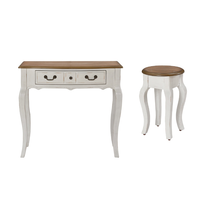 Victorian White Makeup Vanity Desk Table Solid Wood Dressing Table Stool Set