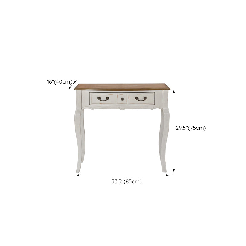 Victorian White Makeup Vanity Desk Table Solid Wood Dressing Table Stool Set