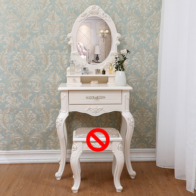 Victorian Mirrored Makeup Dressing Table Wood Stool Set in White