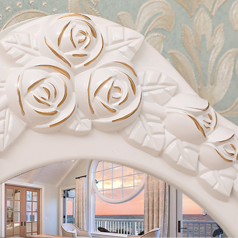 Victorian Mirrored Makeup Dressing Table Wood Stool Set in White