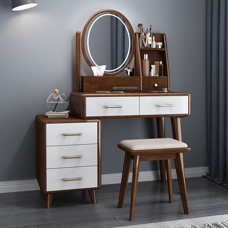 Make-up Vanity Standing Solid Wood 5 Storage Drawers Contemporary