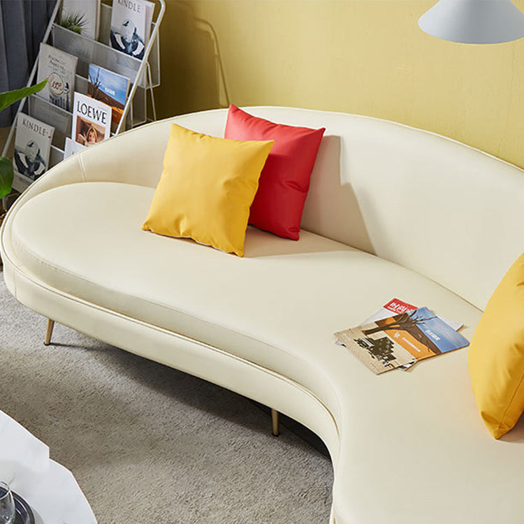 Contemporary Beige Curved Sofa in Genuine Leather with Tight Back