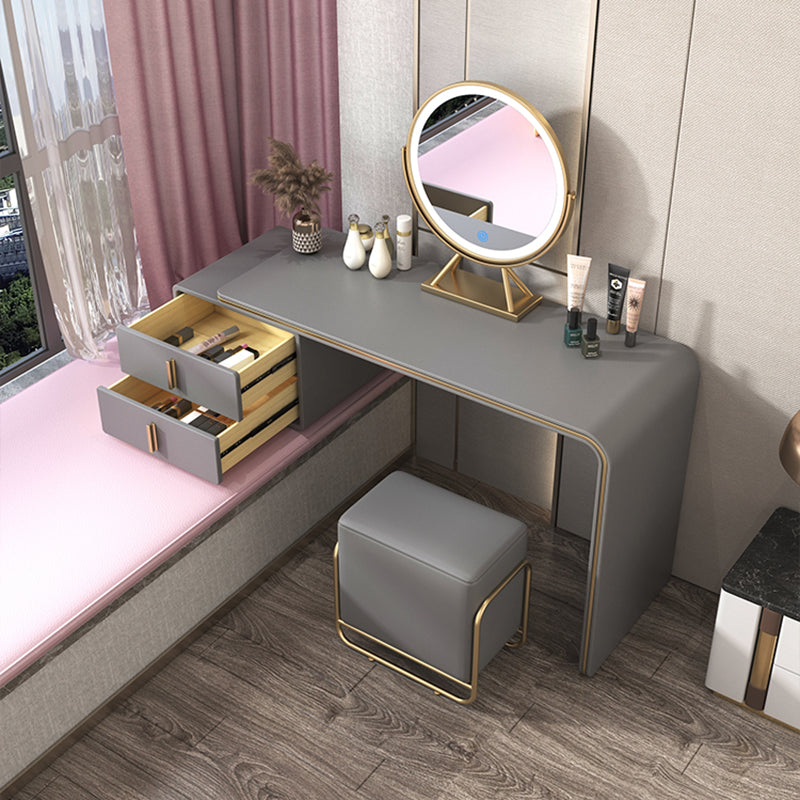 Glam Double Drawers Faux Leather Bedroom with Makeup Table and Stool Make-up Vanity