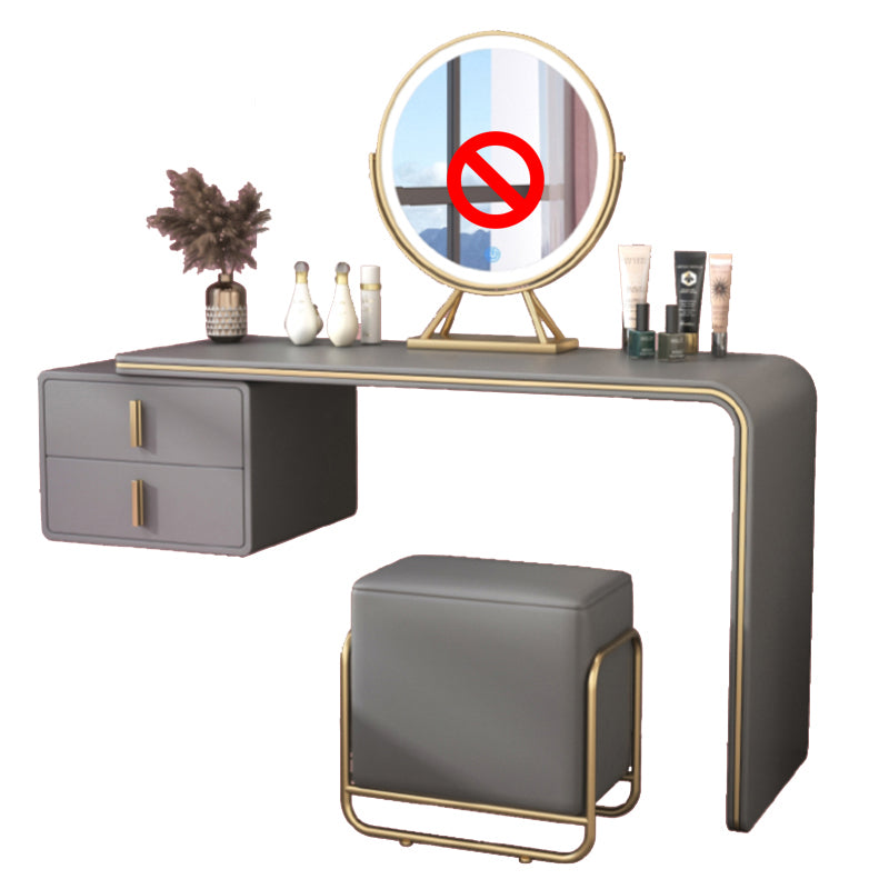 Glam Double Drawers Faux Leather Bedroom with Makeup Table and Stool Make-up Vanity
