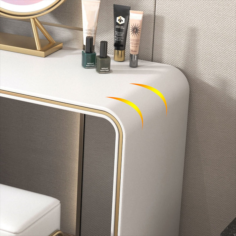 Glam Double Drawers Faux Leather Bedroom with Makeup Table and Stool Make-up Vanity
