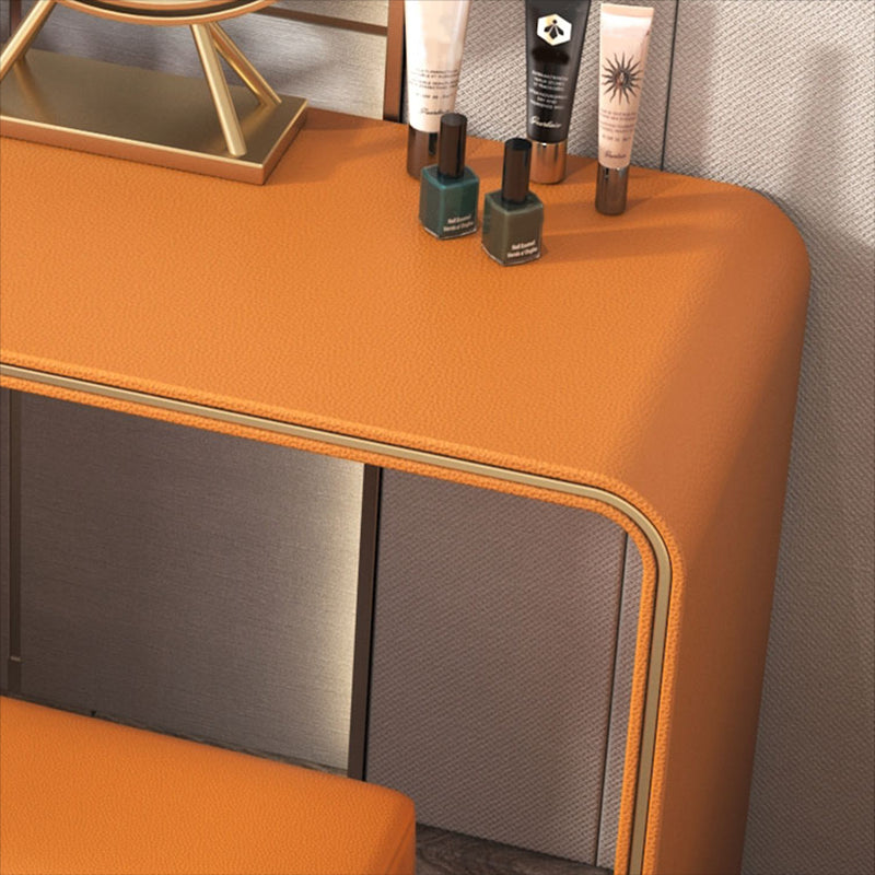 Glam Double Drawers Faux Leather Bedroom with Makeup Table and Stool Make-up Vanity