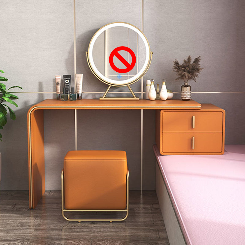 Glam Double Drawers Faux Leather Bedroom with Makeup Table and Stool Make-up Vanity