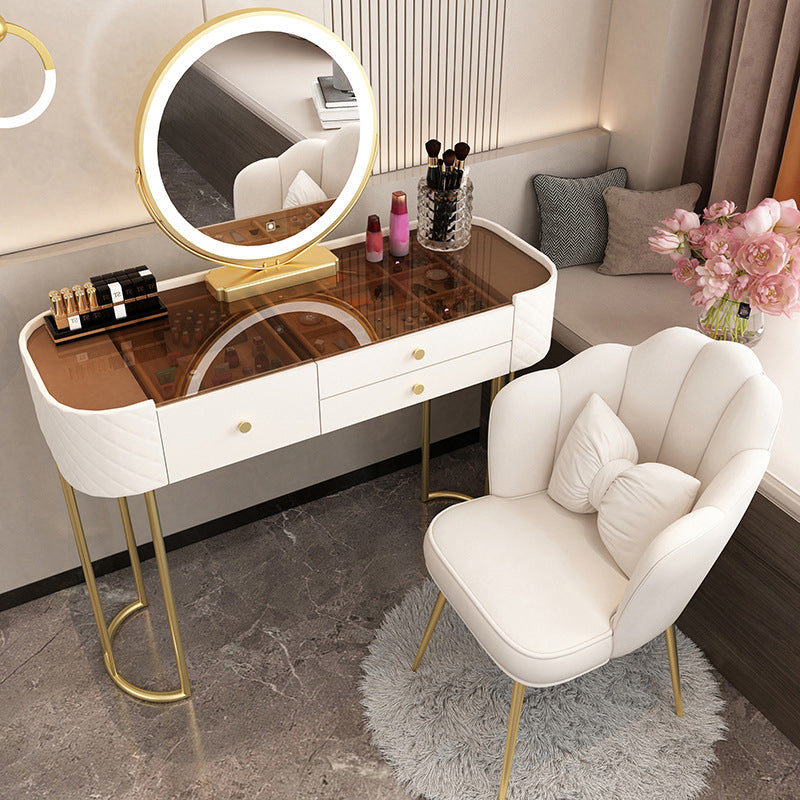 15.74" Wide Vanity Desk with 3 Storage Drawers Glam Glass Dresser, Whit