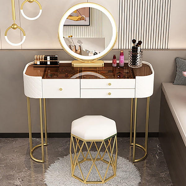 15.74" Wide Vanity Desk with 3 Storage Drawers Glam Glass Dresser, Whit
