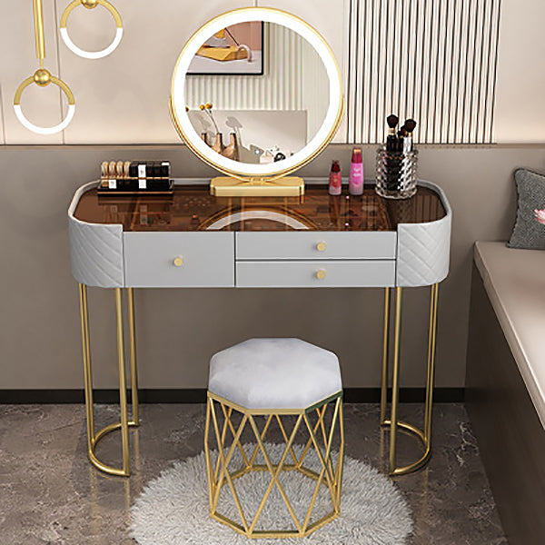 15.74" Wide Vanity Desk with 3 Storage Drawers Glam Glass Dresser, Whit