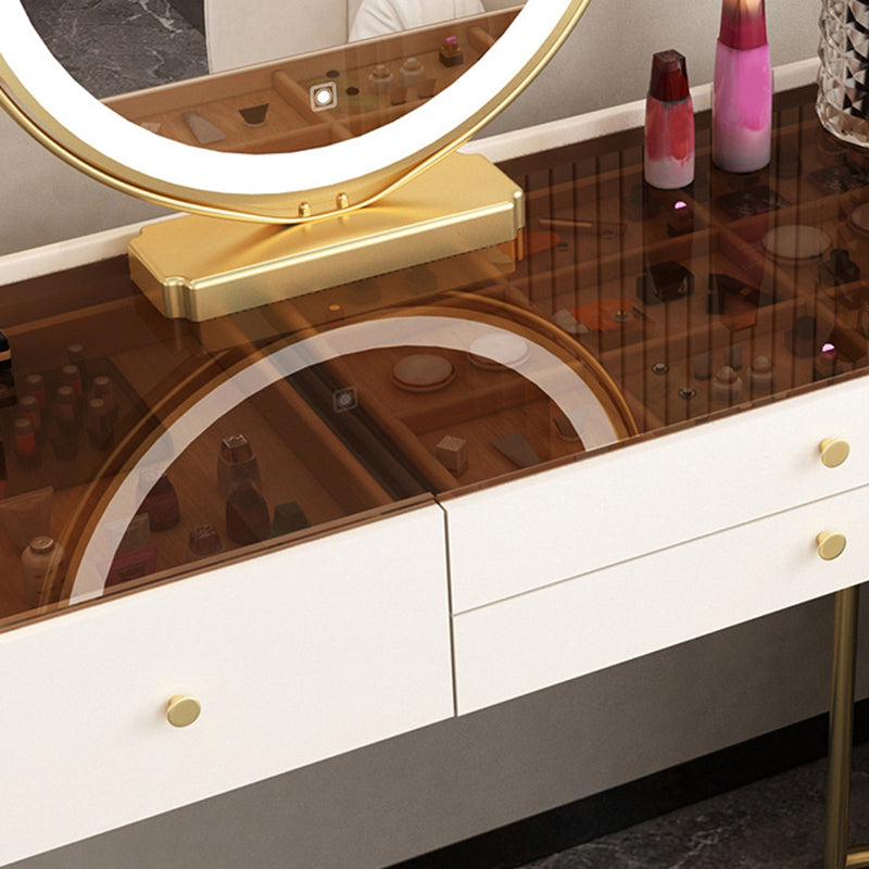 15.74" Wide Vanity Desk with 3 Storage Drawers Glam Glass Dresser, Whit