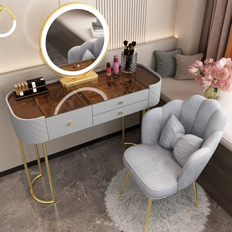 15.74" Wide Vanity Desk with 3 Storage Drawers Glam Glass Dresser, Whit