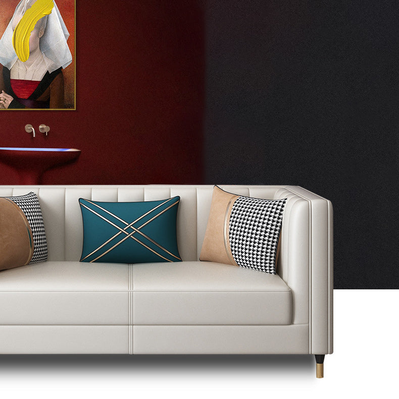 30.7" H Genuine Leather Sewn Pillow Back Tuxedo Arm Sofa for Living Room