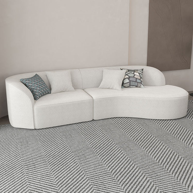 Modern 27.55" H White Wool Tuxedo Arm Curved Sofa for Living Room