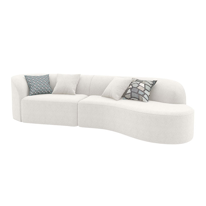 Modern 27.55" H White Wool Tuxedo Arm Curved Sofa for Living Room