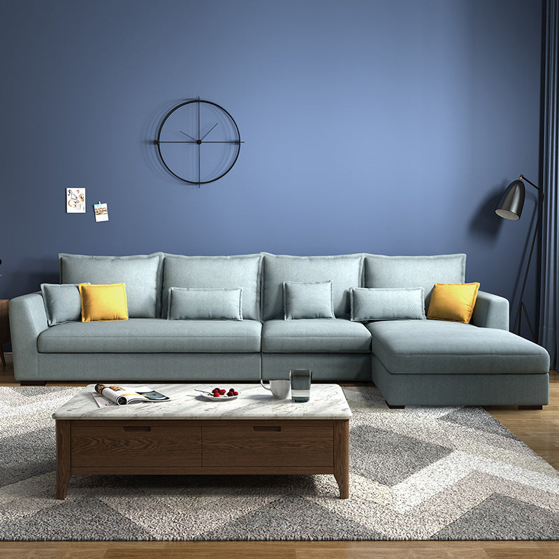 Square Arm Sectional Nordic 4-seater Fabric Sectional with Bolster Pillows