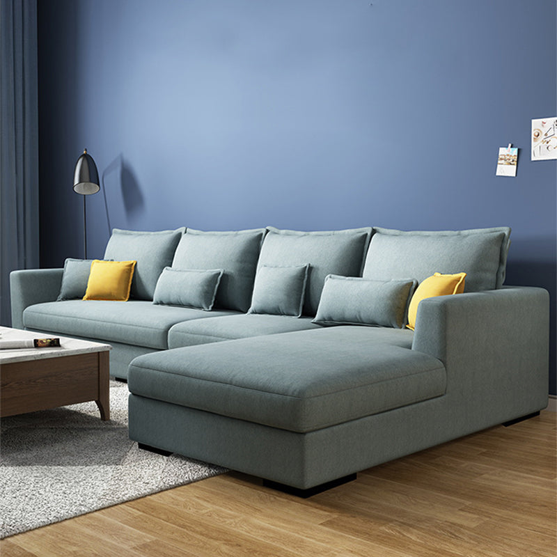 Square Arm Sectional Nordic 4-seater Fabric Sectional with Bolster Pillows