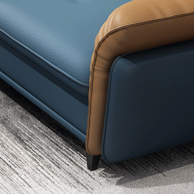 Blue 4-seater Faux Leather Tufted Pillow Top Arm Sectional Sofa