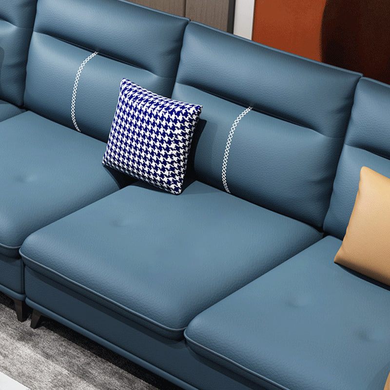 Blue 4-seater Faux Leather Tufted Pillow Top Arm Sectional Sofa