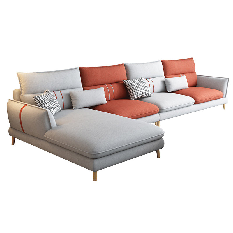 Flared Arm Sectional Sofa Modern 4-seater Fabric Sectional in Grey