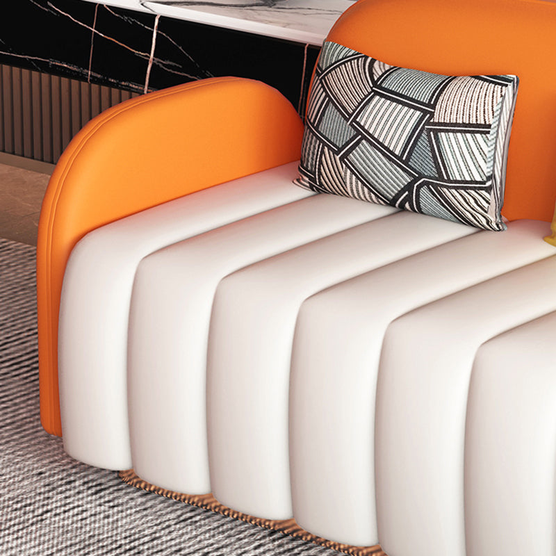 Contemporary Round Arm Standard Sofa Tight Back Faux Leather Sofa