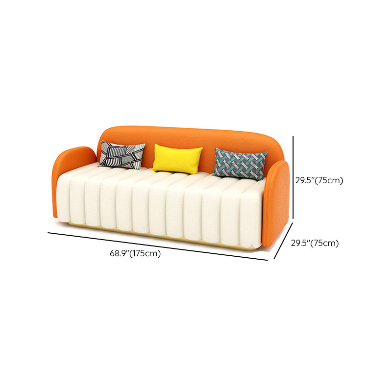Contemporary Round Arm Standard Sofa Tight Back Faux Leather Sofa