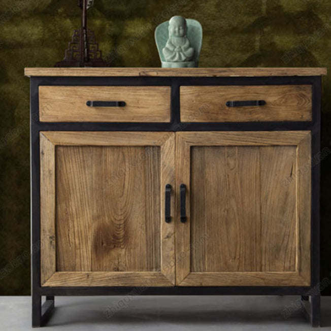Industrial Distressed Wood Accent Cabinet with Drawers in Solid Wood