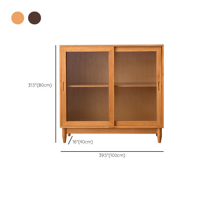 Mid-Century Modern Cabinet with Glass Doors Pine Wood Cabinet