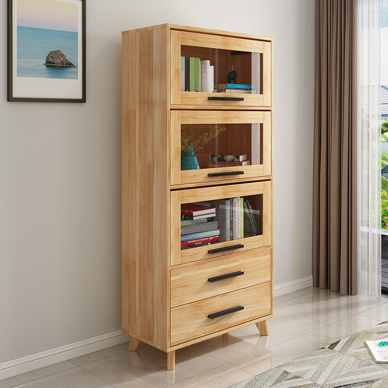 Rectangle Contemporary Natural Cabinet with Glass Doors and Drawers