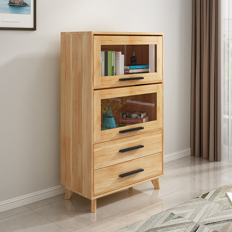 Rectangle Contemporary Natural Cabinet with Glass Doors and Drawers