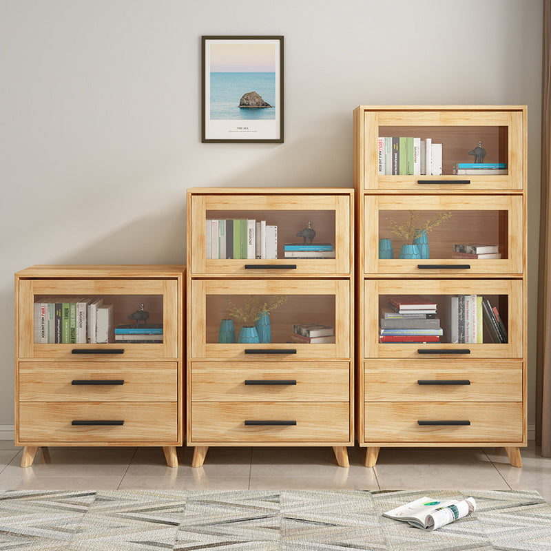 Rectangle Contemporary Natural Cabinet with Glass Doors and Drawers