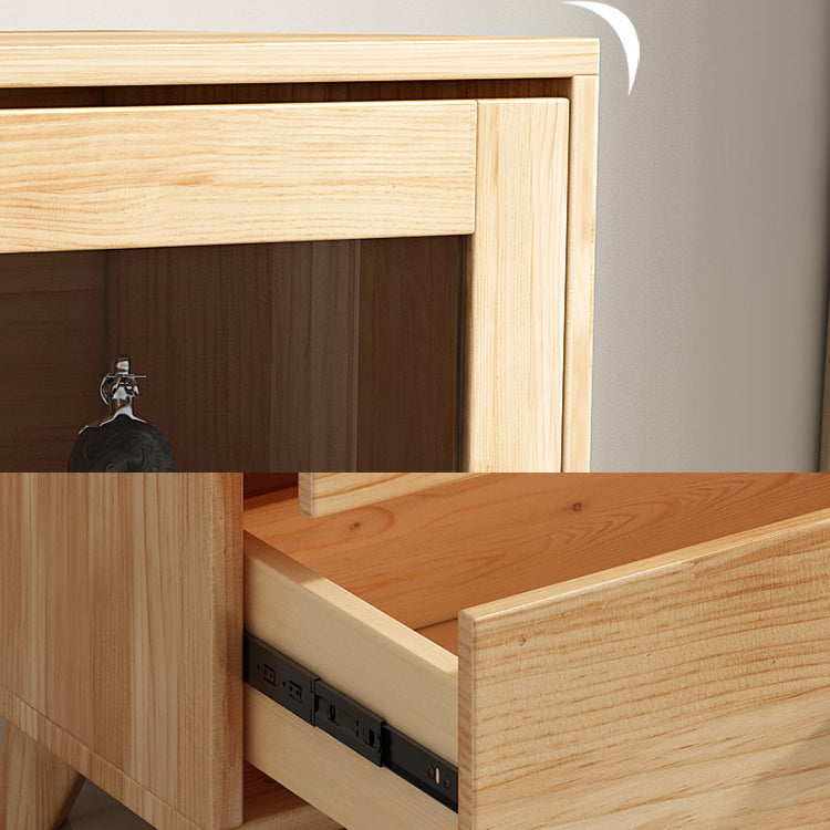 Rectangle Contemporary Natural Cabinet with Glass Doors and Drawers