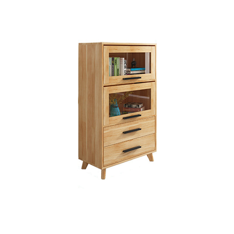 Rectangle Contemporary Natural Cabinet with Glass Doors and Drawers