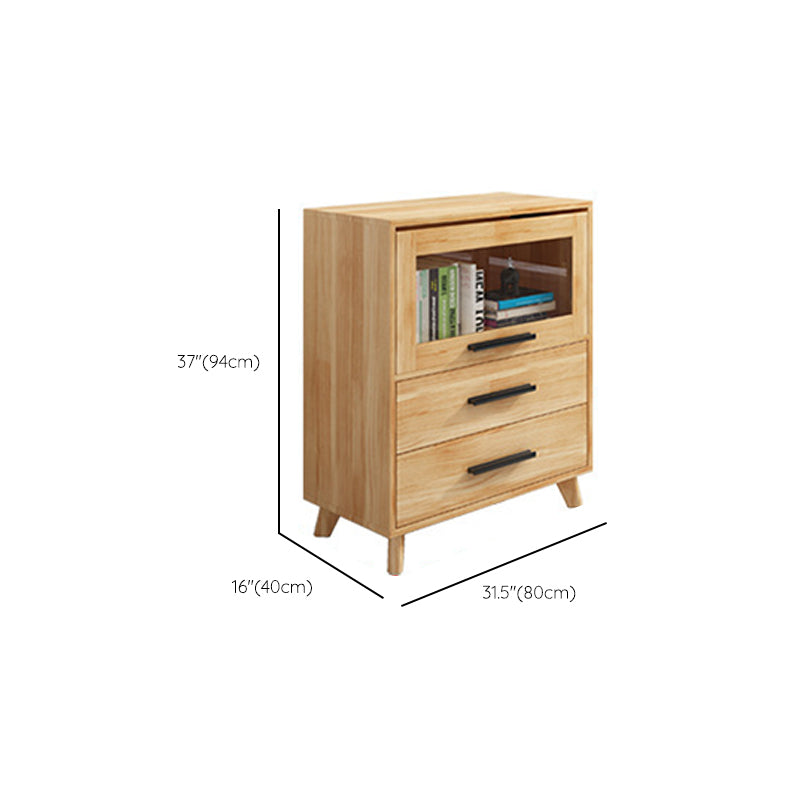 Rectangle Contemporary Natural Cabinet with Glass Doors and Drawers