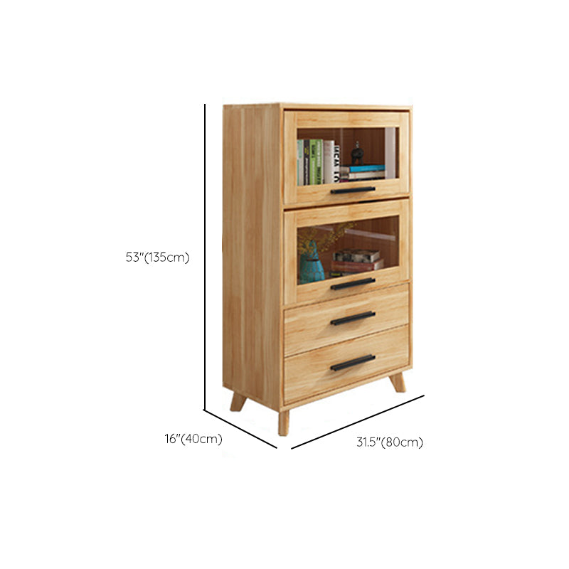 Rectangle Contemporary Natural Cabinet with Glass Doors and Drawers