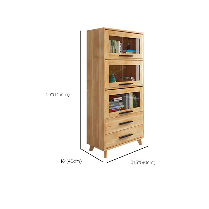 Rectangle Contemporary Natural Cabinet with Glass Doors and Drawers