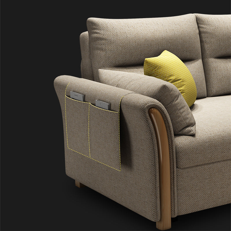 Contemporary Linen Sofa Bed Beige Square Arm Sleeper Sofa, 32.28" Wide