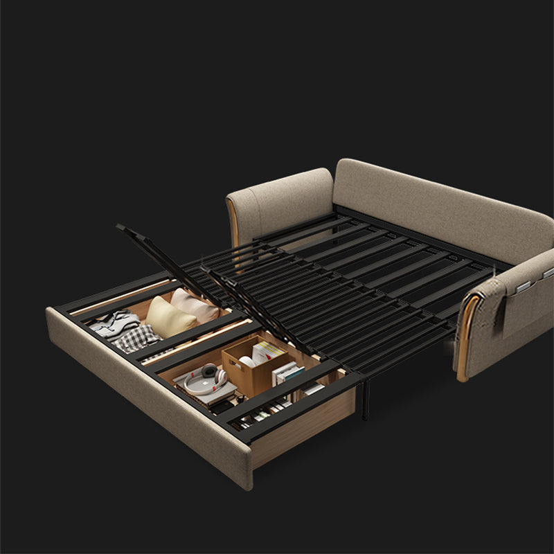 Contemporary Linen Sofa Bed Beige Square Arm Sleeper Sofa, 32.28" Wide